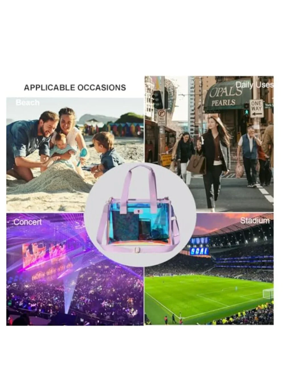 Clear Iridescent Tote Bag Stadium Approved with Pouch